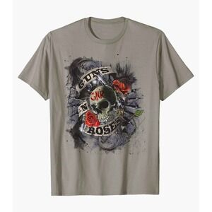 Gildan Guns N Roses Graphic T-Shirt Skull Roses‎ Rock Band Tee XL